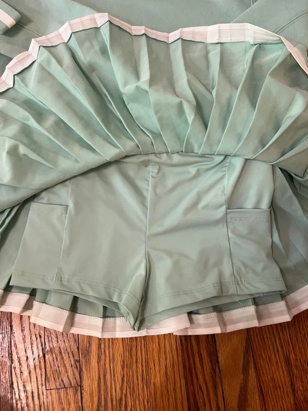 Mint Two-Piece Sweatshirt & Pleated Skort Set with White Trim - Picture 4 of 4